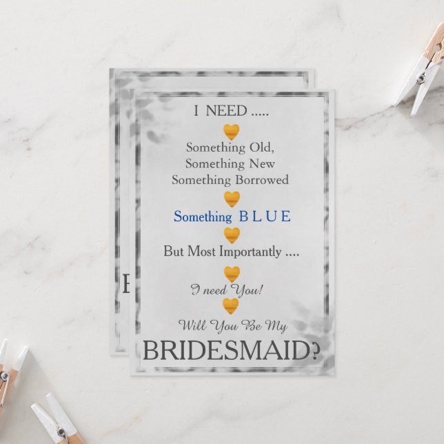 Grey & Gold with Heart Will You Be my Bridesmaid Invitation (Front/Back In Situ)