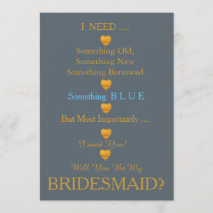 Grey & Gold with Heart Will You Be my Bridesmaid Invitation