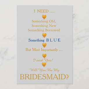 Grey & Gold with Heart Will You Be my Bridesmaid Invitation