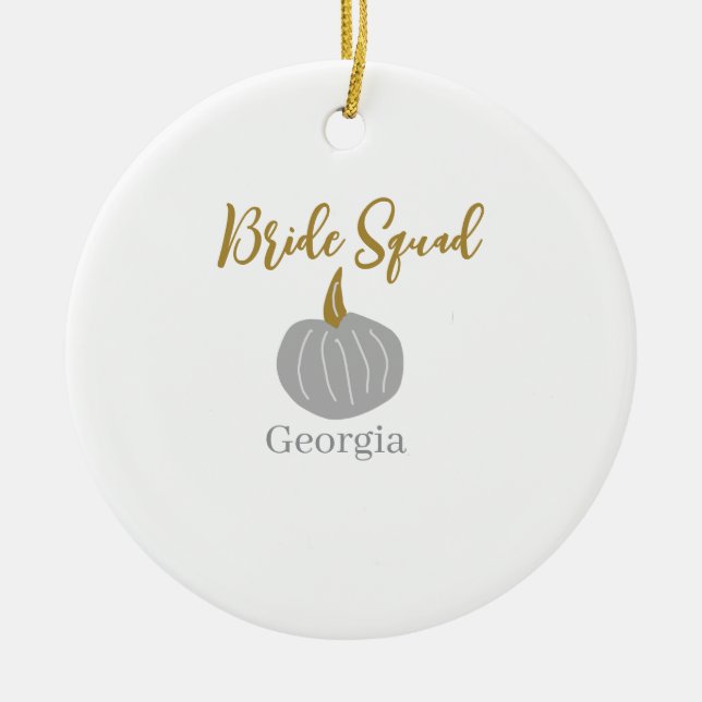 Grey golden pumpkin fall bride squad modern  ceramic ornament (Front)