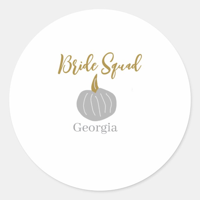 Grey golden pumpkin fall bride squad modern  classic round sticker (Front)