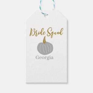 Grey golden pumpkin fall bride squad modern gift tags