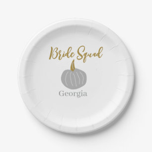 Grey golden pumpkin fall bride squad modern  paper plate