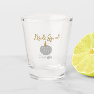 Grey golden pumpkin fall bride squad modern shot glass