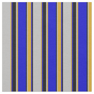 Grey, Goldenrod, Blue, and Black Lined Pattern Fabric
