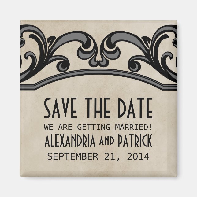 Grey Gothic Swirls Save the Date Magnet (Front)