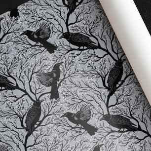 Grey Gothic Winter Berry Ravens Christmas Wrapping Paper