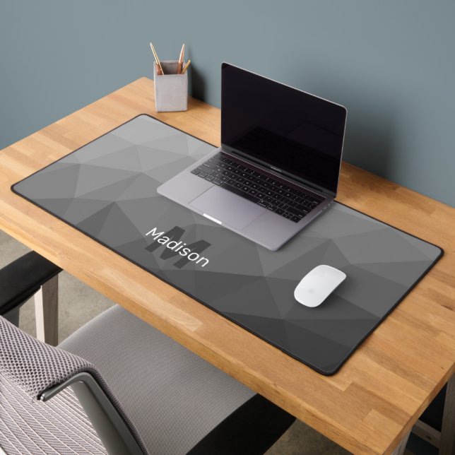 Grey Gradient Geometric Mesh Pattern monogram Desk Mat (Office 2)