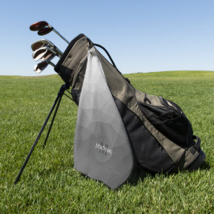 Grey Gradient Geometric Mesh Pattern Monogram Golf Towel