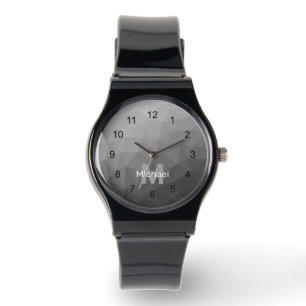 Grey Gradient Geometric Mesh Pattern Monogram Watch