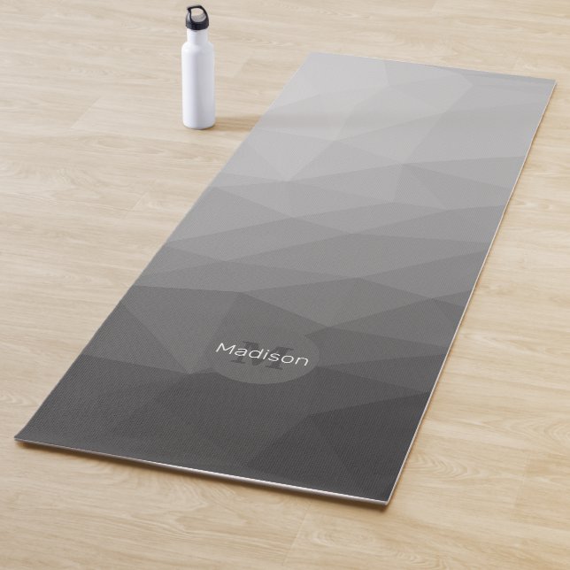 Grey Gradient Geometric Mesh Pattern Monogram Yoga Mat (In Situ)