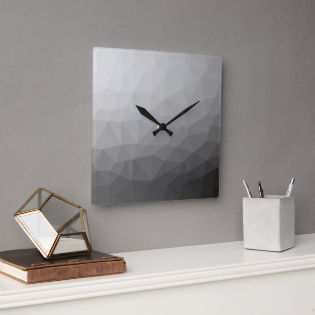 Grey Gradient Geometric Mesh Pattern Square Wall Clock (Office)