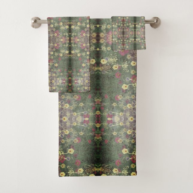 Grey Gradient Italian Renaissance Garden Floral Bath Towel Set (Insitu)