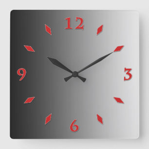 Grey gradient, red dial. square wall clock