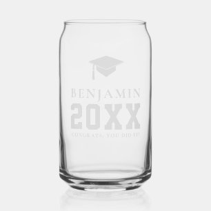 Grey Graduation Cap Personalised Simple Grad Gift Can Glass