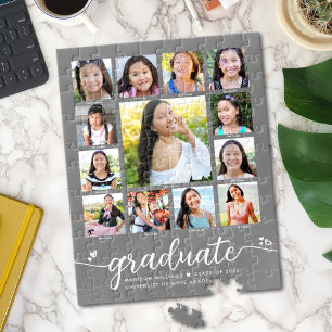 Grey Graduation K–12 Script Hearts Photo Collage Jigsaw Puzzle