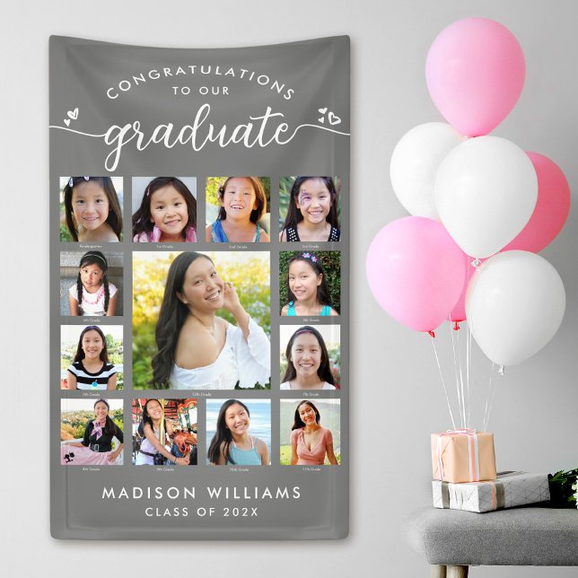 Grey Graduation K–12 Script Photo Collage Modern Banner (Creator Uploaded)