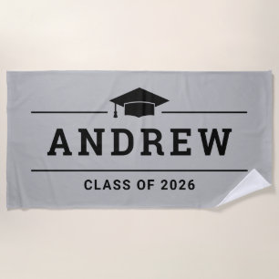 Grey Graduation Party Personalised Name Beach Towel