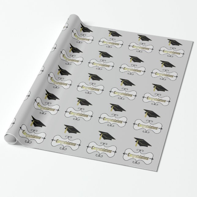 Grey Graduation Wrapping Paper (Unrolled)
