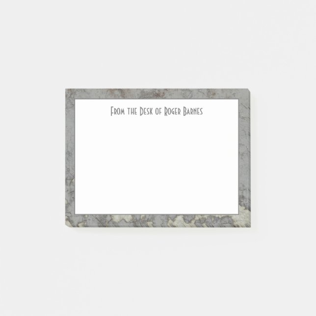 Grey Granite Marble Masculine Personalised Post-it Notes (Front)