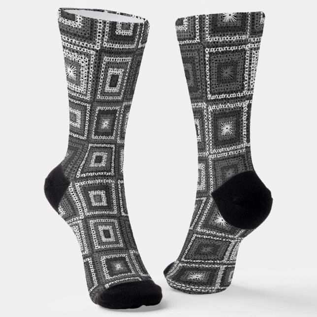 Grey Granny Square Pattern Socks (Angled)