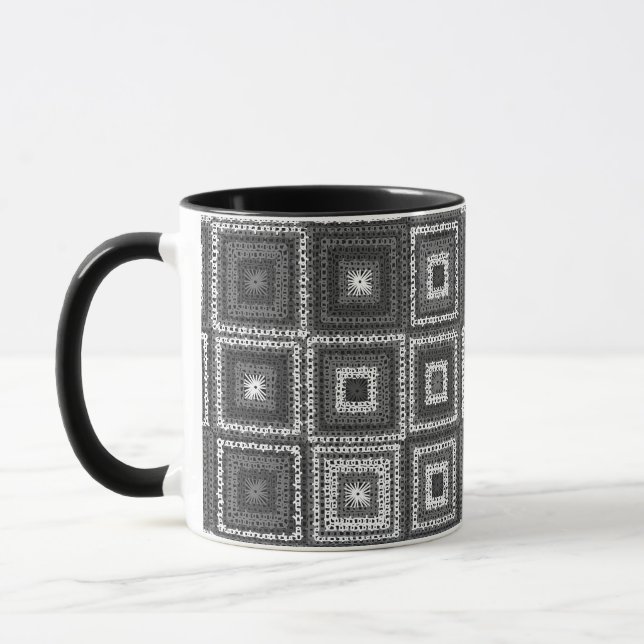 Grey Granny Squares Pattern Mug (Left)