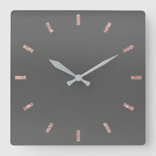 Grey Graphit Rose Blush Pink Ombre Minimal Glitter Square Wall Clock