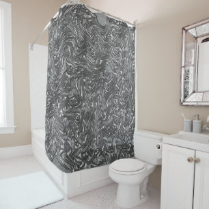 Grey graphite curved rough texture shower curtain