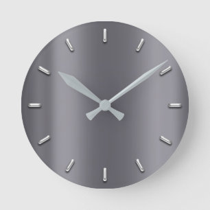 Grey Graphite Metallic Minimal Silver Grey Round Clock