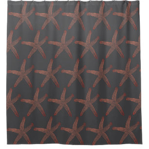 Grey Gray Coral Orange Starfish Patterns Nautical Shower Curtain