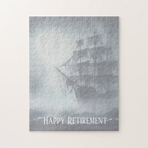 Grey, Gray Fog Pirate Ship Retirement Jigsaw Puzzle