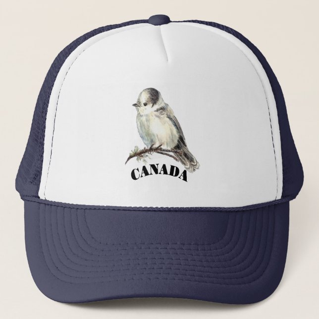 Grey Gray Jay Bird Canada's National Birder  Trucker Hat (Front)