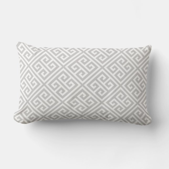 Grey Greek Key Pattern Lumbar Cushion (Front)