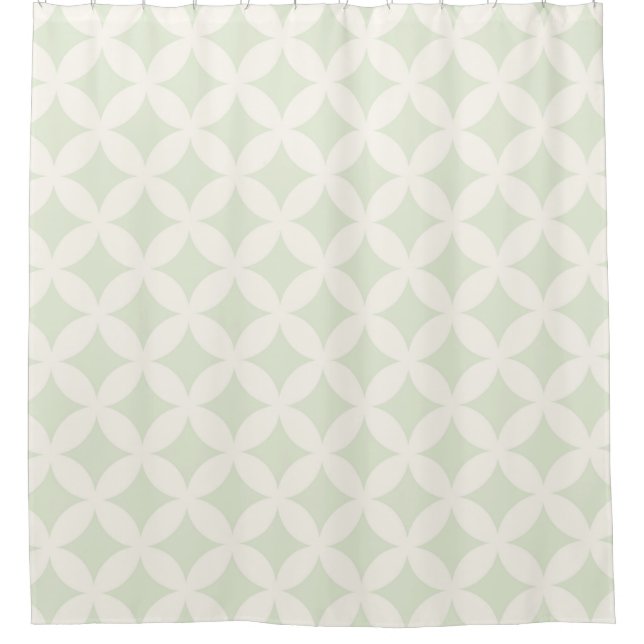 Grey Green and Cream Geocircles Pattern Design Shower Curtain (Front)