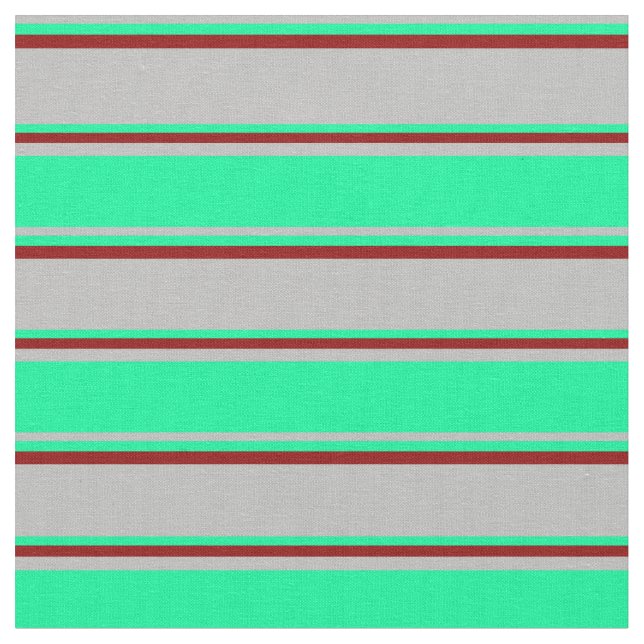 Grey, Green, and Dark Red Coloured Stripes Fabric (Close Up)