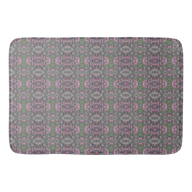 Grey Green and Rose Patterned Bath Mat (Front)