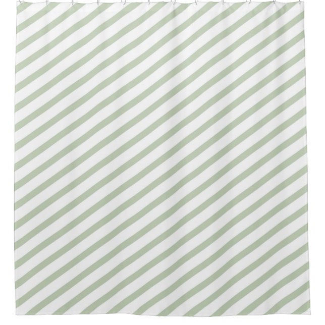 Grey-Green and White Diagonal Stripe Shower Curtain (Front)