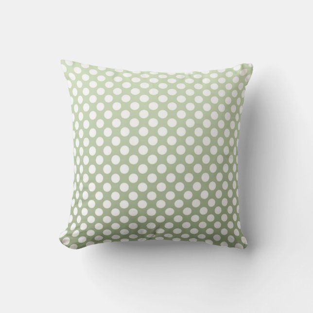 Grey Green and White Polka Dot Pattern Cushion (Front)