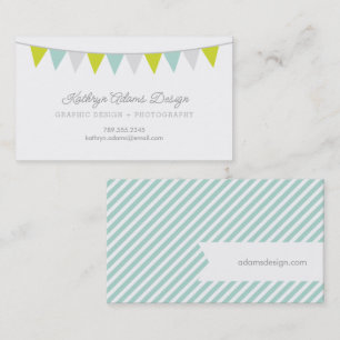 Grey Green & Aqua Modern Bunting Business Card