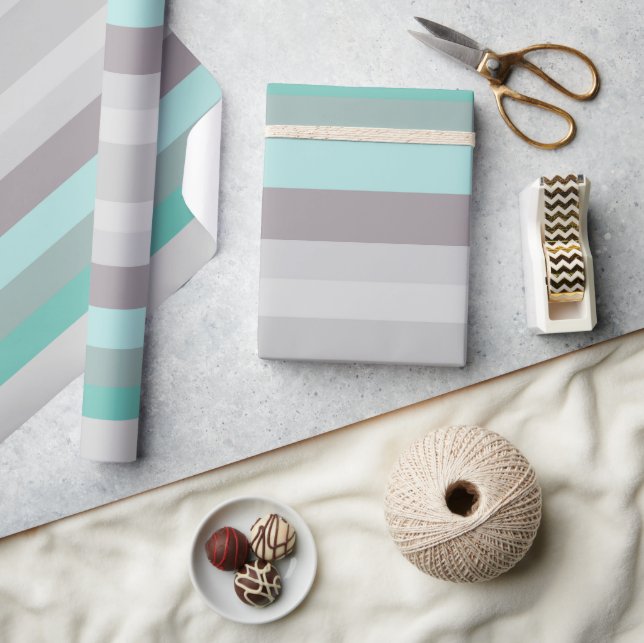 Grey Green Blue Stripes Wrapping Paper (Crafts)