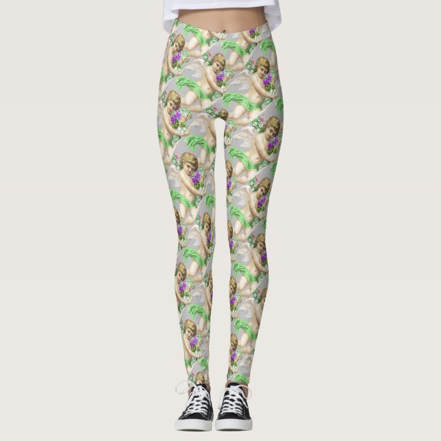 Grey Green Cherubs Leggings (Front)