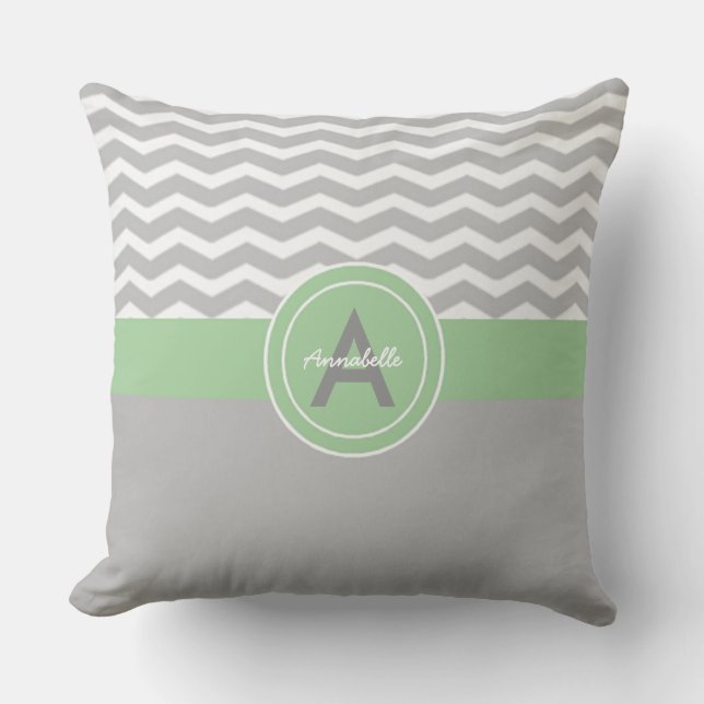 Grey Green Chevron Cushion (Front)