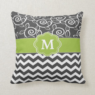 Grey Green Chevron Monogram Cushion