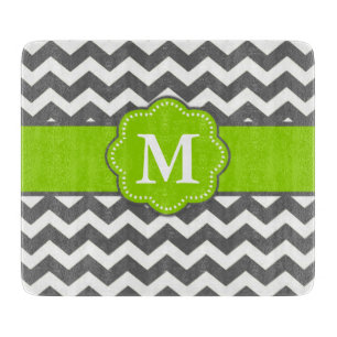 Grey Green Chevron Monoxgram Cutting Board