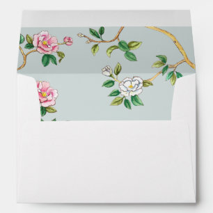 Grey & Green Chinoiserie lined Wedding  Envelope