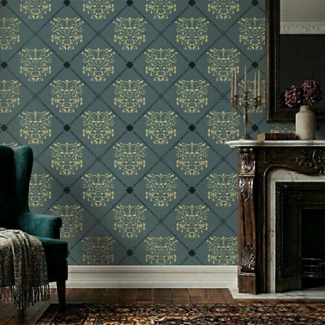 Grey Green Diamond Damask Pattern Wallpaper (Creator Uploaded)