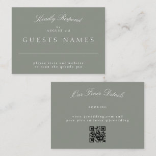 Grey Green Elegant Classic Wedding QR CODE RSVP Card
