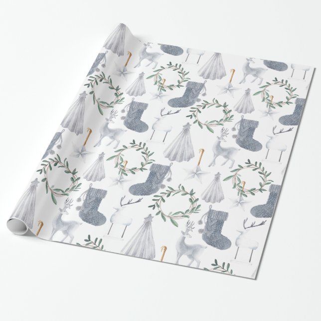 Grey Green Festive Scandinavian Theme Christmas  | Wrapping Paper (Unrolled)