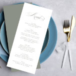 Grey Green Formal Elegant Calligraphy Wedding Menu<br><div class="desc">This menu is part of the Black Tie Collection</div>
