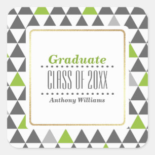 Grey Green Geometric Pattern Custom Graduation Square Sticker